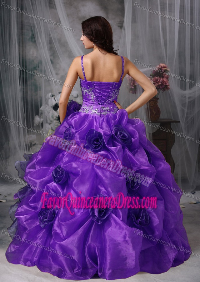 Ruffled Organza Straps Floor-length Quinceanera Dresses in Purple